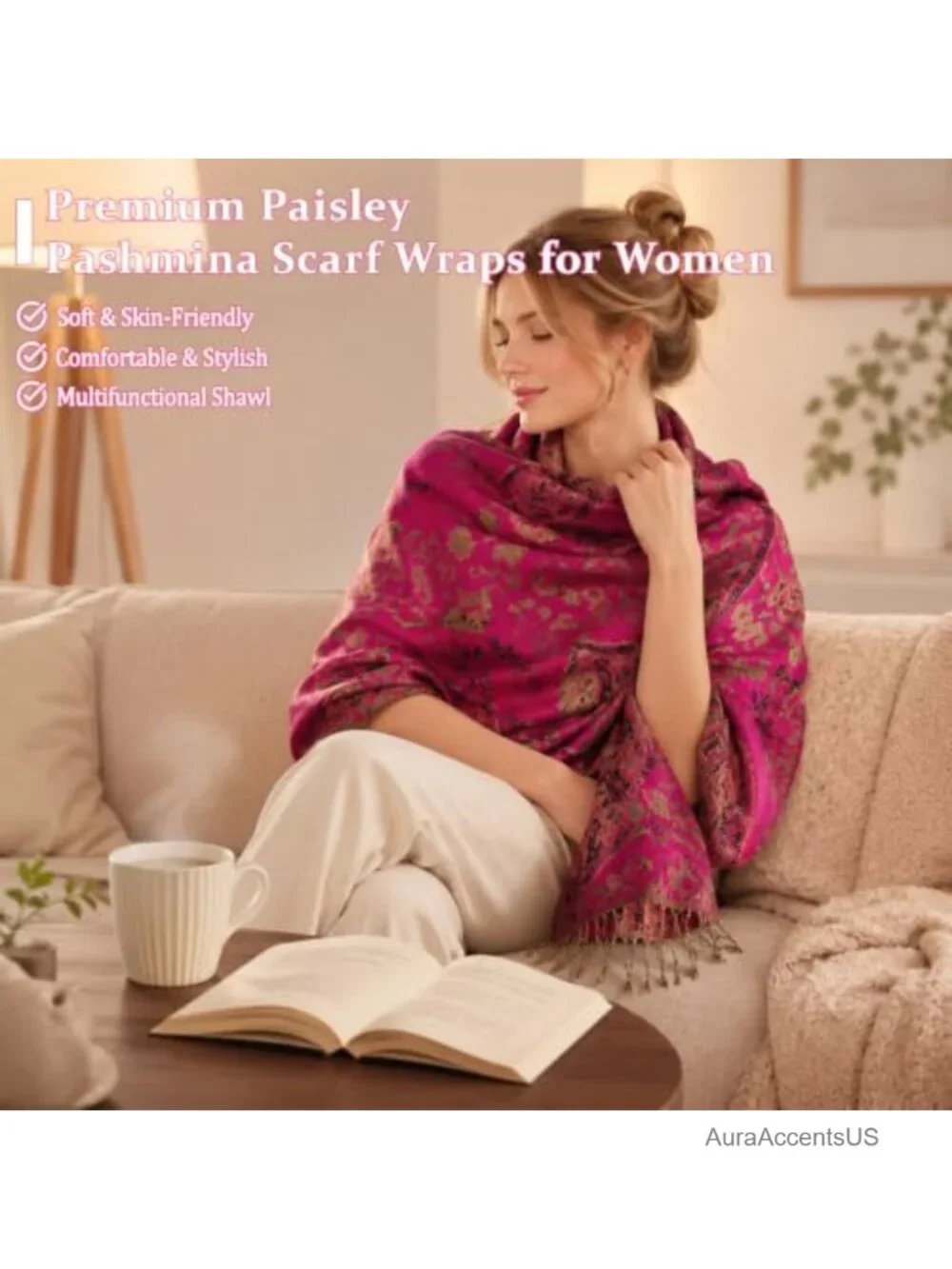 Paisley Pashmina Shawl Wrap Reversible Two-Tone Jacquard Scarf